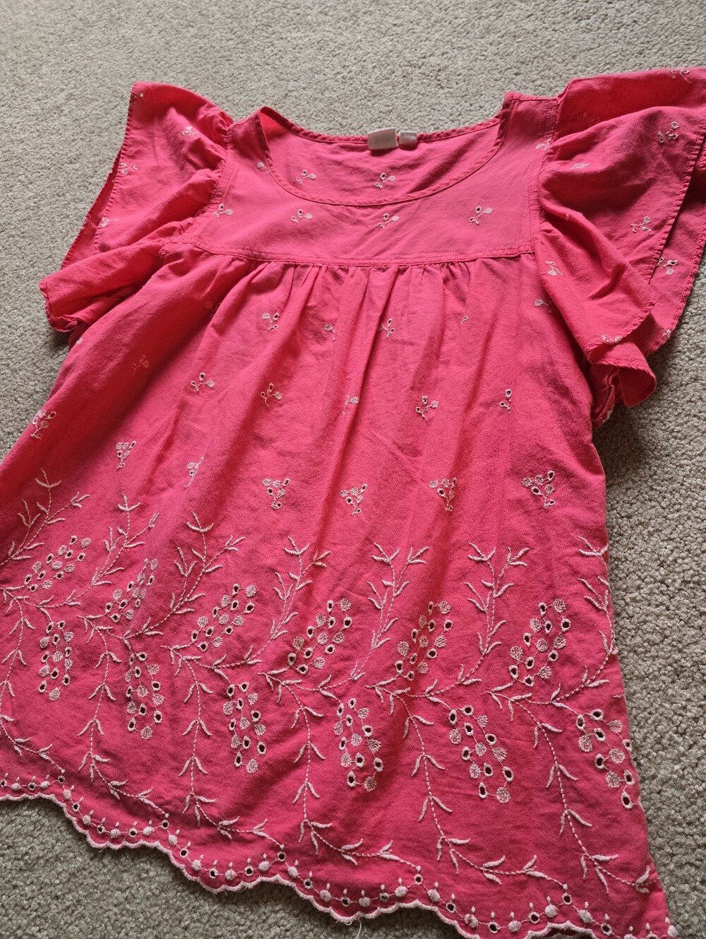 GAP Girls' Hot Pink Embroidered Flutter-Sleeve Top
